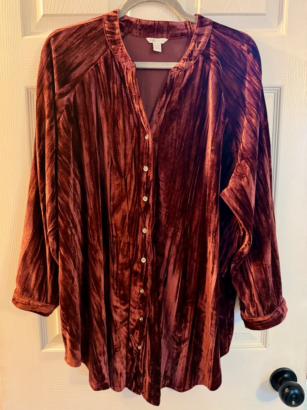 Cato Velvet Button-Down Shirt - Burgundy